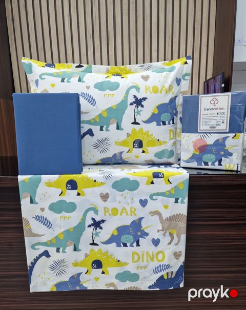 Uşaq yataq dəsti DT10176 Dino, yorğan üzü 160x220 sm, mələfə 180x240 sm, yastıq üzü 50x70 sm/1 əd, bambuk/pambıq, rəngbərəng — Bakı