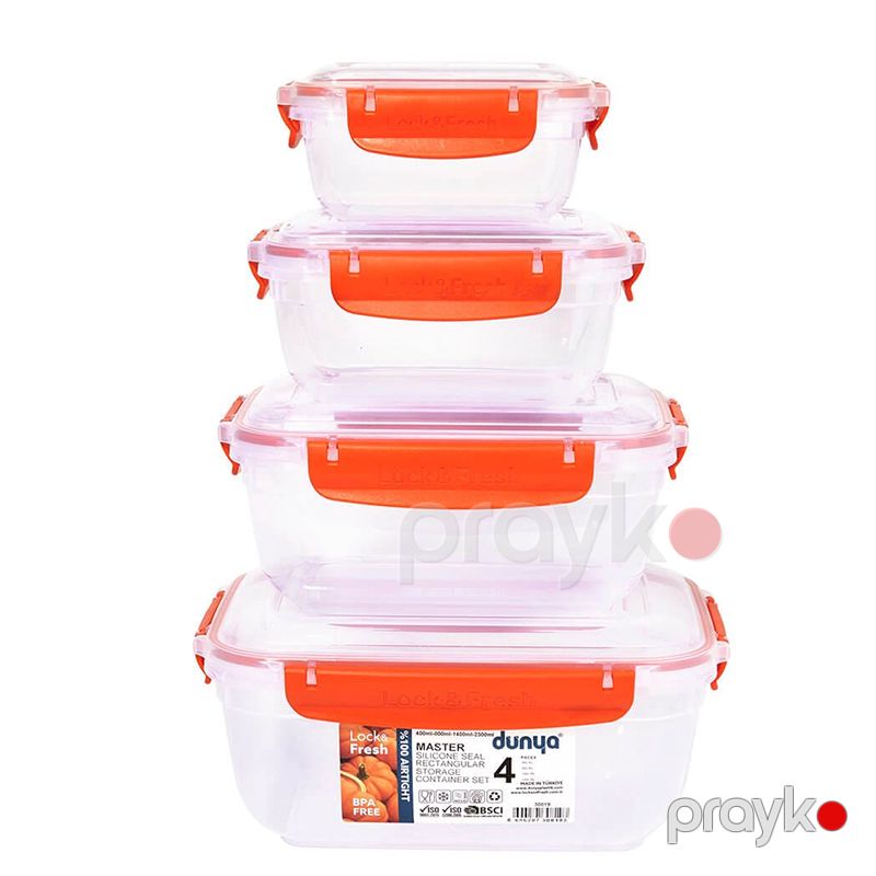 Plastik Möhürlənmiş Qida Saxlama Qabları 4 Ədəd Düzbucaqlı Şəffaf Saxlama Qabı Sızdırmaz Qapaqlı Plastik Organizer — Qablar və mətbəx əşyaları, Bakı (5)
