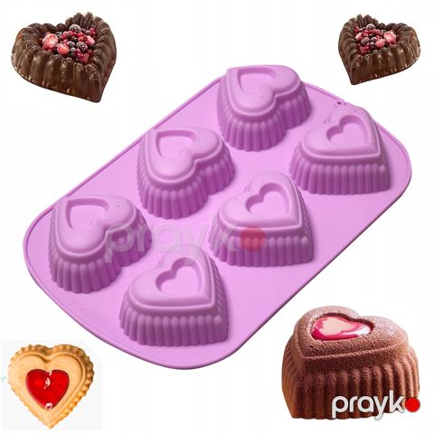 Ürək formalı silikon maffin bişirmə qabı 6 hissəli silikon keks bişirmə qabı Mini Ürək Formalı Tort Qabı — Bakı