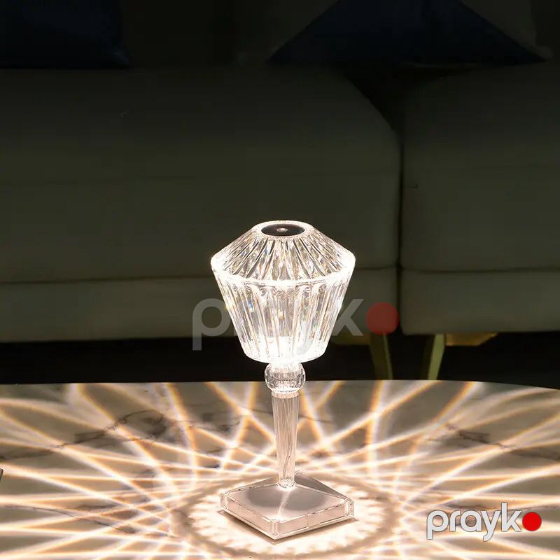 Kristal Stol Lampası 3 Yönlü Dəyilə Bilən İşıqlı Brilyant Seriyası Crystal Lampa Şəffaf LED Otaq Lampası — Mallar, Bakı (2)