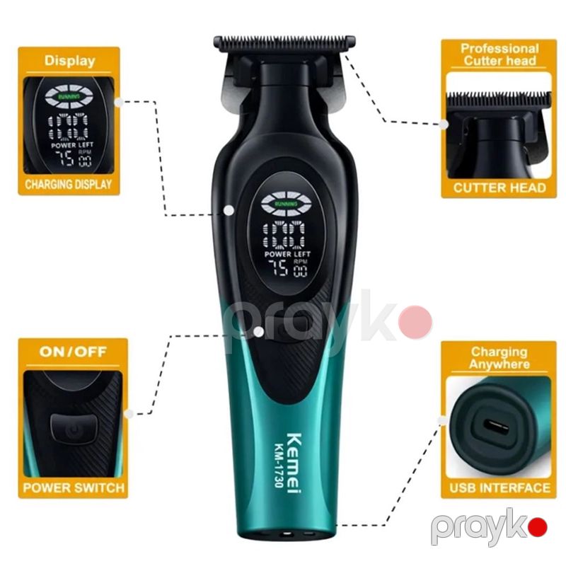 Kemei-1730 - Trimmer Güclü Elektrikli Saç Kəsici Saç Kəsici Maşın Şarj Edilə Bilən Trimmer — Usturalar, trimmerler və epilyatorlar, Bakı (2)