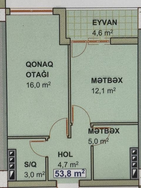 1-otaqlı yeni tikili, Xırdalan ş., 53.8 m² — Satış və təmir ofisi