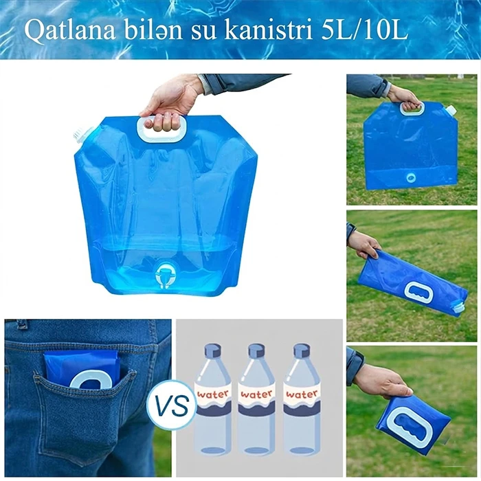 Kranlı Qatlanan Kamp Su Konteyneri (2-lü dəst 5 və 10 Litrə komplektdə) — Hər Səyahətdə Maksimum Rahatlıq — Mallar, Bakı (3)