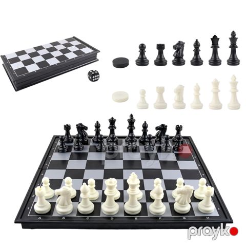 Şahmat + dama + nərd (3-ü 1-də), plastik, ağ/qara, 36x36 sm — Bakı