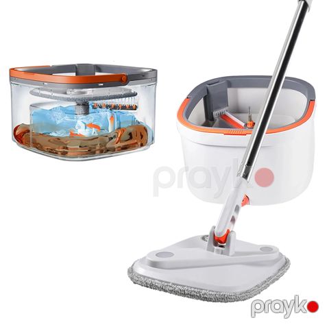 Döşəmənin Səmərəli Təmizlənməsi üçün Mikrofiber Mop Sıxma Dəsti 360° Təmiz Su Ayırma Sistemli Kvadrat Fırlanan Paspas — Bakı