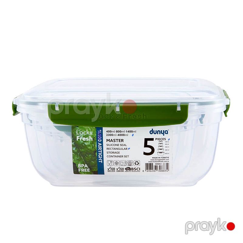Dunya Lock & Fresh 5li Saxlama Qabı Plastik Böyük Qida Saxlama Konterneri 5 Parça Düzbucaqlı Qida Saxlama Qabı Dəsti — Qablar və mətbəx əşyaları, Bakı (7)