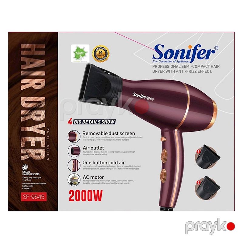 Sonifer SF-9545 İsti hava feni 2000W Soyuq Düyməli və İsti Hava ilə 220V Portativ Mini Saç Qurutma feni — Ev texnikası, Bakı (6)