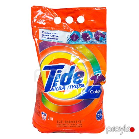 Paltaryuyan Toz Tide "Color Aqua-powder" 3 kq avtomatik Paltar Yuyucu Toz Renglilər Üçün 0% Toz — Bakı