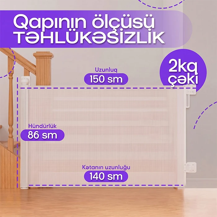 Uşaqlar və Ev Heyvanları üçün Çəkilən Təhlükəsizlik Baryeri (Rulon Qoruyucu Qapı) — Mallar, Bakı (3)