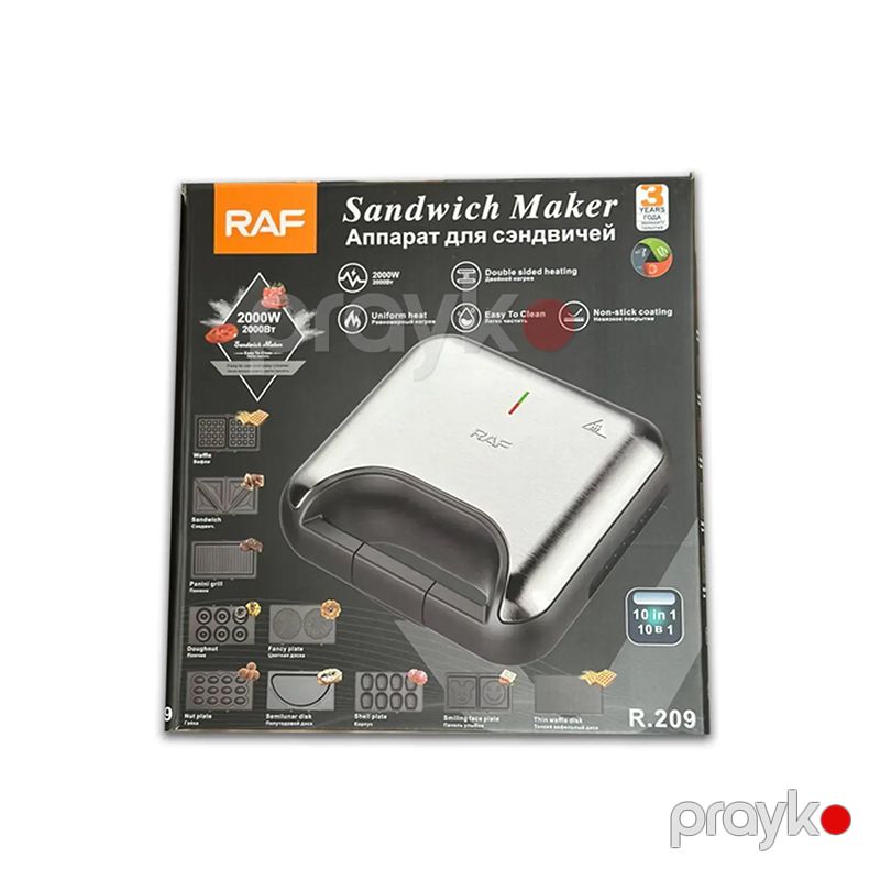 RAF 10 IN 1 Çoxfunksiyalı Sendvic Hazırlayıcı 800 W R.209 10-u 1-də 800 Vattlıq sendviç bişirmə cihazı — Toster və vaflyasıcı, Bakı (6)