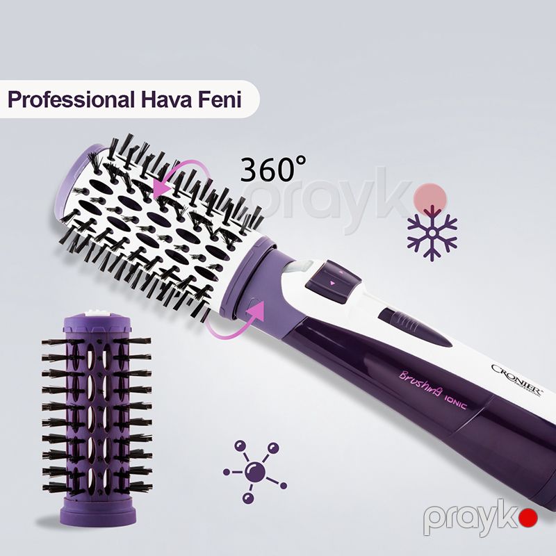 Fen Fırçası Cronier CR-6833 1000 W Gücündə Bənövşəyi Rengli Fırlanan Başlıqlı 3ü 1 Arada Fırça Başlıqlı Hava Feni — Fən, Bakı (2)