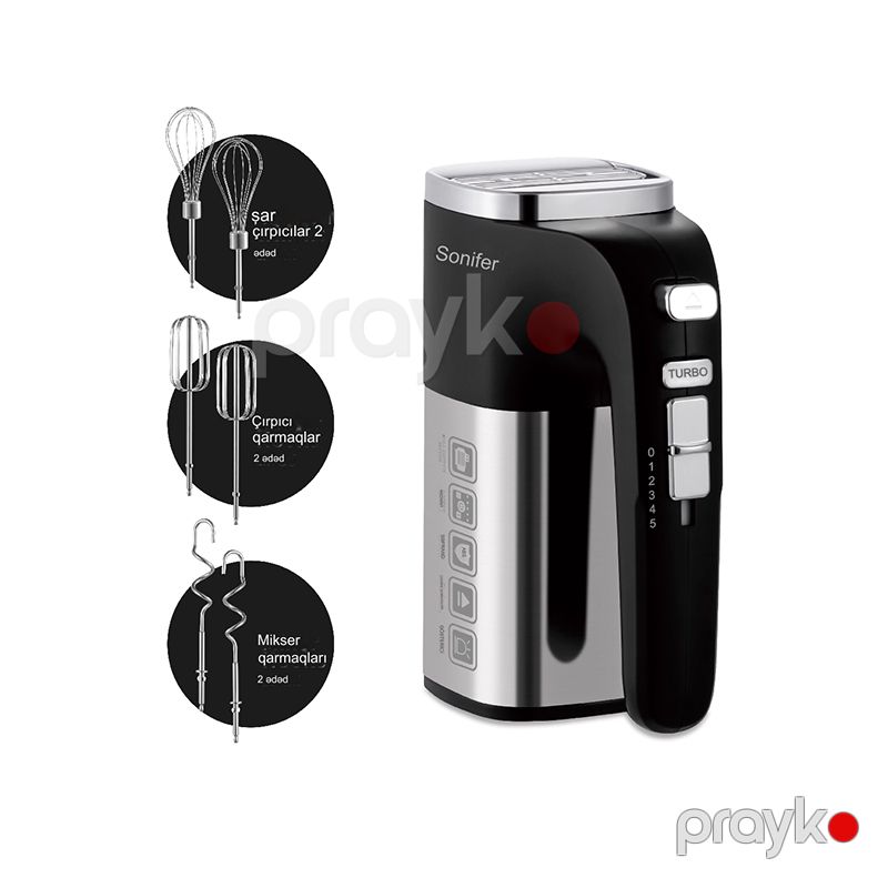 Sonifer SF-7078 Çoxfunksiyalı 5 Sürətli Əl Mikseri Yumurta Çırpıcı Xəmir Qarışdıran 500W Gücündə Paslanmaz Polad Başlıqlı Mikser — Blenderlər, xırdalayanlar və mikserlər, Bakı (4)