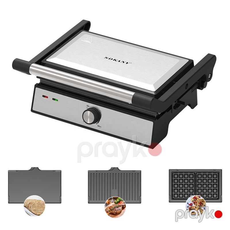 Sokany SK-08092 - 3-ü 1-də Elektrik qril Press Paslanmayan Polad Sendviç Hazırlayan Toster — Toster və vaflyasıcı, Bakı (2)