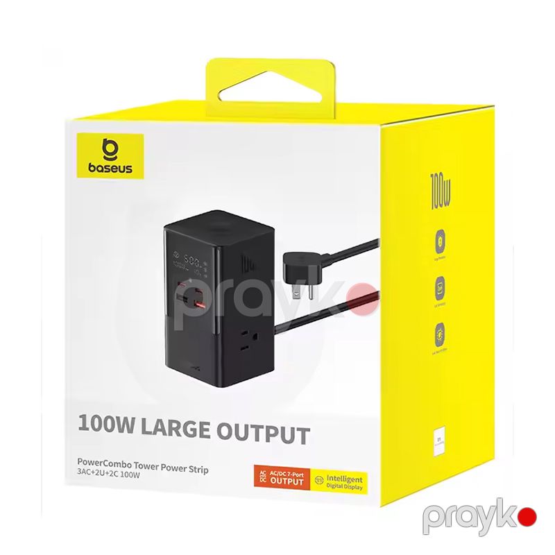Baseus PowerCombo Tower Power Strip 3AC+2U+2C Cluster USB HUB Qara 100W Tower Power — Elektronika, Bakı (6)