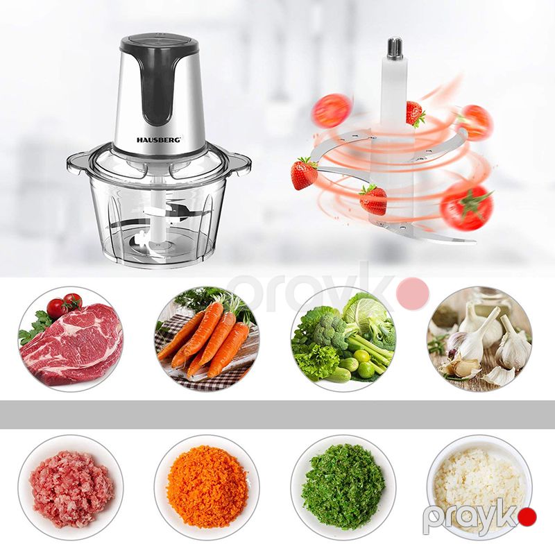 Hausberg HB-4505 Doğrayıcı 400W Meyvə Tərəvəz Təzə Doğranılmış Ət Doğrayıcı 2L — Blenderlər, xırdalayanlar və mikserlər, Bakı (3)