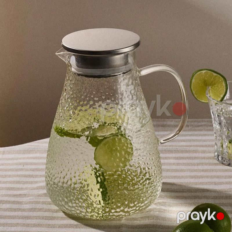 Borosilikat Metal Qapaqlı Su Qabı İsti və Soyuq İçkilər üçün Dəbli Qrafin Şəffaf Şüşə Su qabı — Çaynikler və qəhvə qabları, Bakı (4)