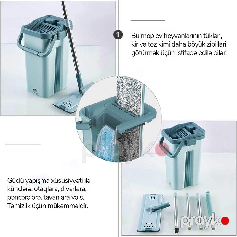 Plastik Döşəmə Mop Təmizləyici Dəsti Davamlı Paslanmayan Polad Mikrofibe Mop Vedrə Dəsti — Mallar, Bakı (3)