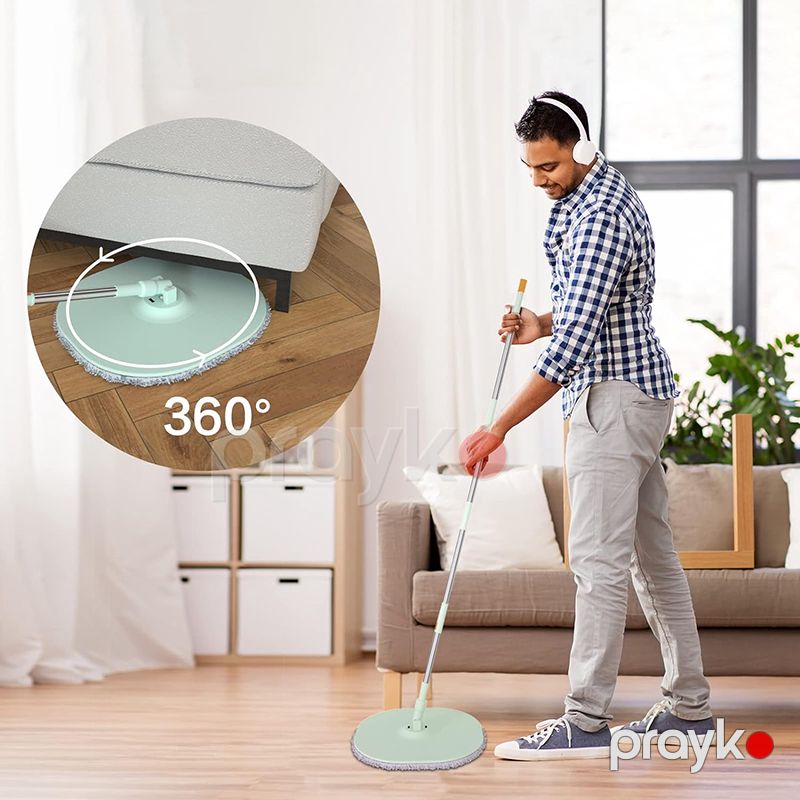 360 Fırlanan Mikro Fiber Yuvarlaq Başlıqlı Mop Seti 3 Ədəd Avtomatik Sıxmalı Döşəmə Təmizləyici — Mallar, Bakı (3)