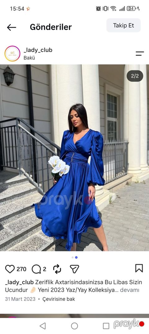 Zərif və eleqant mavi don – Rəng: kral mavisi Uzunluq: midi Stil — Bakı