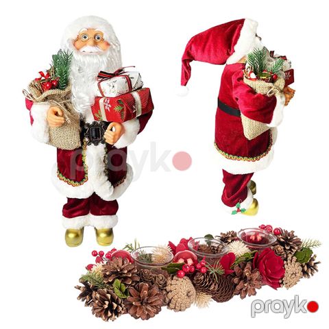 Şaxta Baba 60SM Santa Milad Fiqurlu Kukla Heykəli Qirmizi BB 239-27 Heykəl 60 sm Hündürlükdə Şaxta Baba — Bakı
