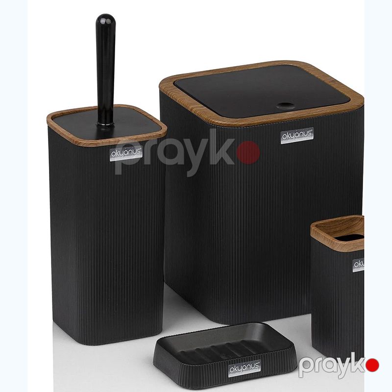Okyanus Qara Taxta Naxışlı Zolaqlı Kvadrat 5 Parçalı Hamam Dəsti — Mallar, Bakı (6)