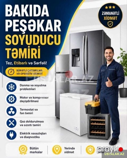 Soyuducu ustasi zəmanətli peşəkar təmiri — Bakı