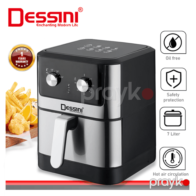 Dessini Elektrikli Dijital Hava Fritözü 7 Litrlik Dessini Yağsız Fritöz 80 200 Peşəkar Paslanmayan Polad Dessini Air Fryer — Digər mətbəx texnikası, Bakı (6)