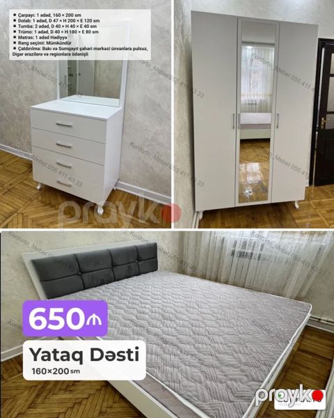 Yataq Dəsti – 160×200 sm Tərkibi: - Çarpayı: 1 ədəd, 160×200 sm — Bakı