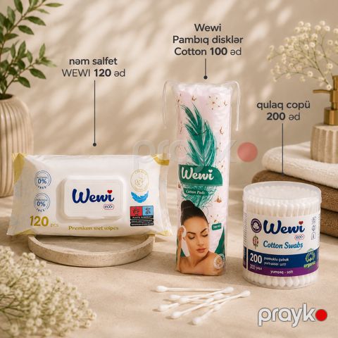 Gigiyena dəsti Wewi, (120 əd nəm salfet, 100 əd pambıq disk və 200 əd pambıq çubuq) — Bakı
