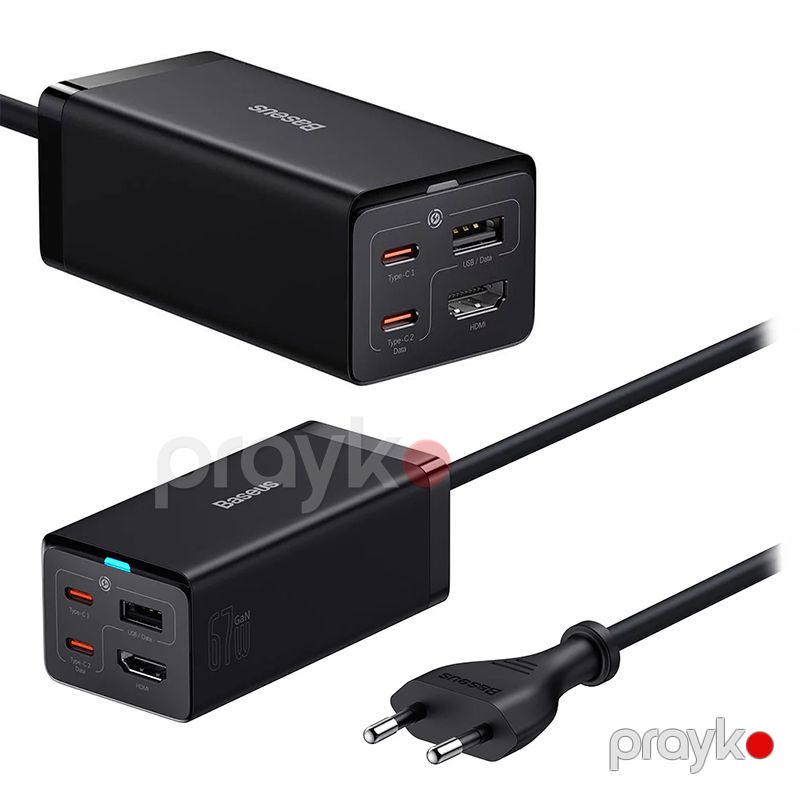 Baseus GaN5 Pro Desktop Fast Charger CCGP110201 67W USB C Şarj cihazı 1.5 m Power cord EU 1U+2C+HDMI — Telefonlar və qadjetlər, Bakı (7)