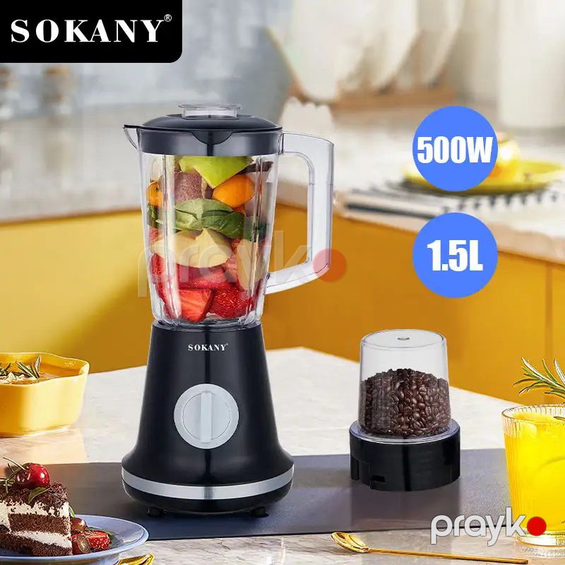 Elektrikli Çoxfunksiyalı Məişət Blenderi 500W Sokany Elektrikli Plastik Qida Mikseri Əlavə Kofe Üyüdücü Başlıq 1.5L — Blenderlər, xırdalayanlar və mikserlər, Bakı (3)