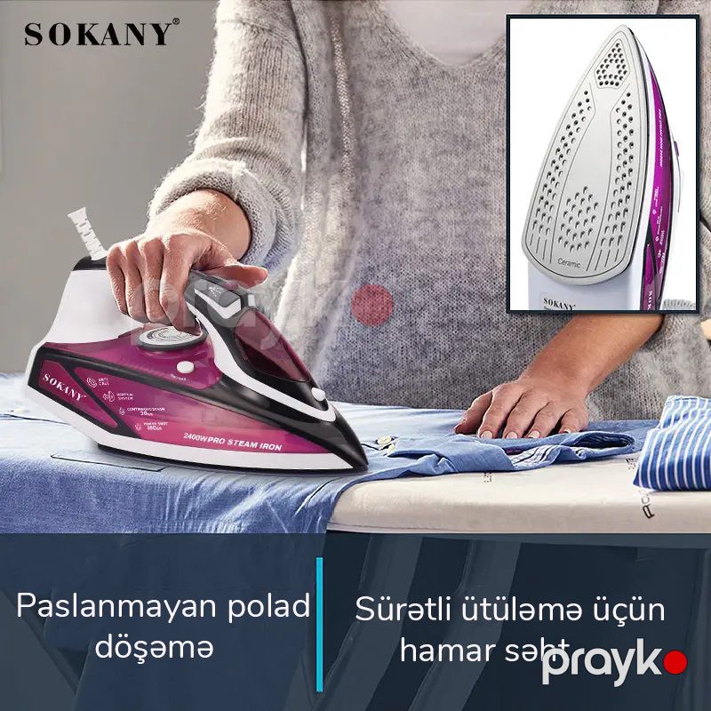 Sokany EL 8888 Yüksək Keyfiyyətli Buxar Ütüsü 2400W Gücə Məxsus Professional Buxar Ütüsü — Ev texnikası, Bakı (2)