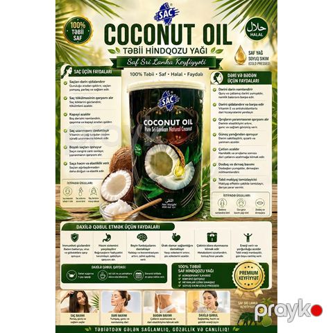 SAC Coconut Oil – 100% Təbii Saf Hind Qozu Yağı 400 ml — Bakı