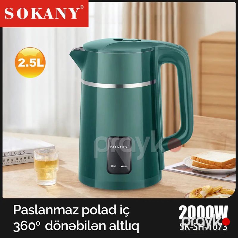 Yeni Sokany Elektrikli Çaydan 2.5L Kettle Avtomatik Sönən 360 Dönəbilən Altlıqlı Paslanmayan Polad Çaydan SK-1073 — Elektrik çaydanları və termoslar, Bakı (4)