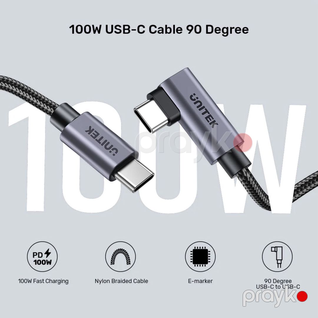 Unitek 100W Usb-c kabel — 90° bucaqlı şarj kabeli — Periferik cihazlar, Bakı (3)