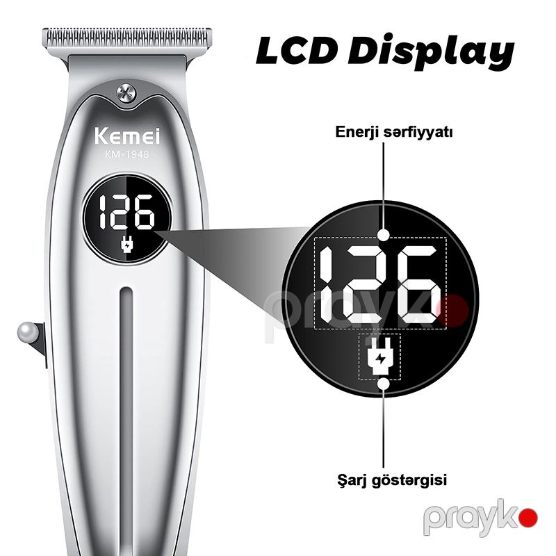 Kemei Kişi Saç Kəsicisi LCD Ekranlı Professional Metal Litium Akkumulyatorlu Elektrikli Saqqal Təraş Maşını — Usturalar, trimmerler və epilyatorlar, Bakı (3)