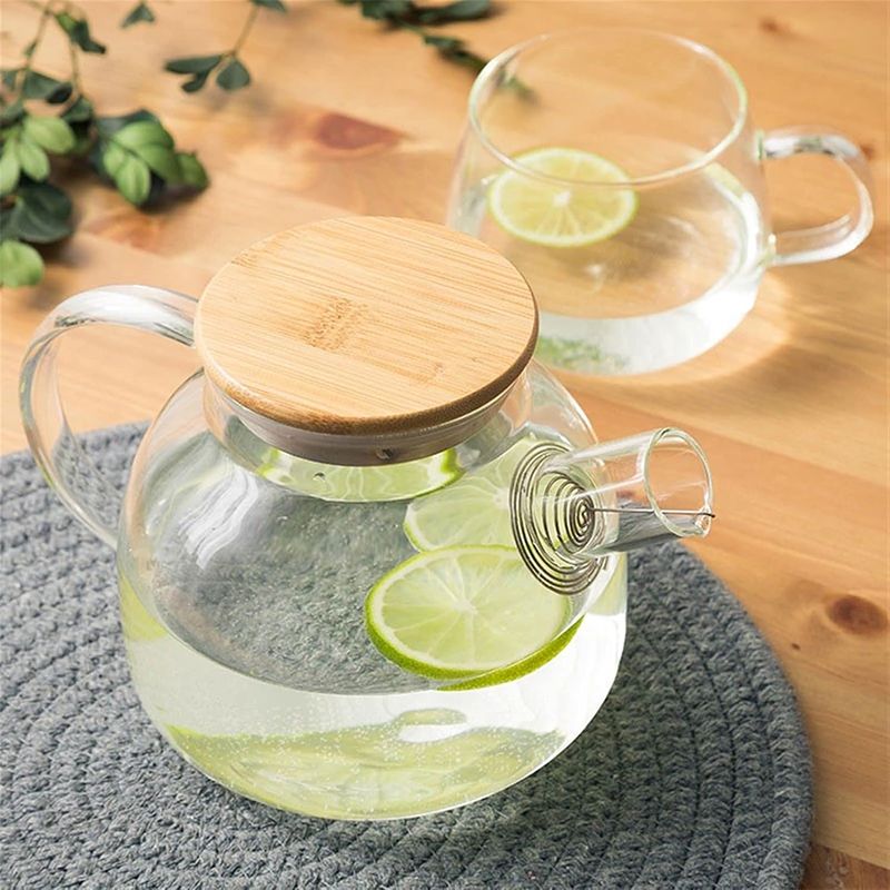 Borosilikat Şüşə Çaynik 1L Süzgəcli Taxta Qapaqlı Şüşə Çaynik 1000ml Təhlükəsiz Şəffaf Çaynik — Çaynikler və qəhvə qabları, Bakı (6)