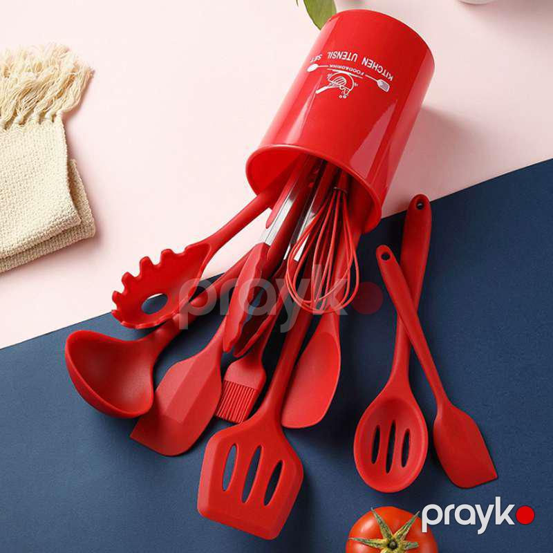 Silikon Mətbəx Əşyaları 10+1 Parça Dəst Rezin Tutacaqlı Yapışmaz Qaşıq Dəsti Bişirmək üçün Spatula Dəsti Mətbəx Əşyaları — Qablar və mətbəx əşyaları, Bakı (2)