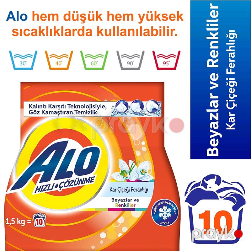 Alo 1,5 kq Qar Çiçəyi Təravət Ağ və Rənglər Tez həll olunan Toz Yuyucu Alo Hızlı Çözüm 10 Yuma — Mallar, Bakı (3)
