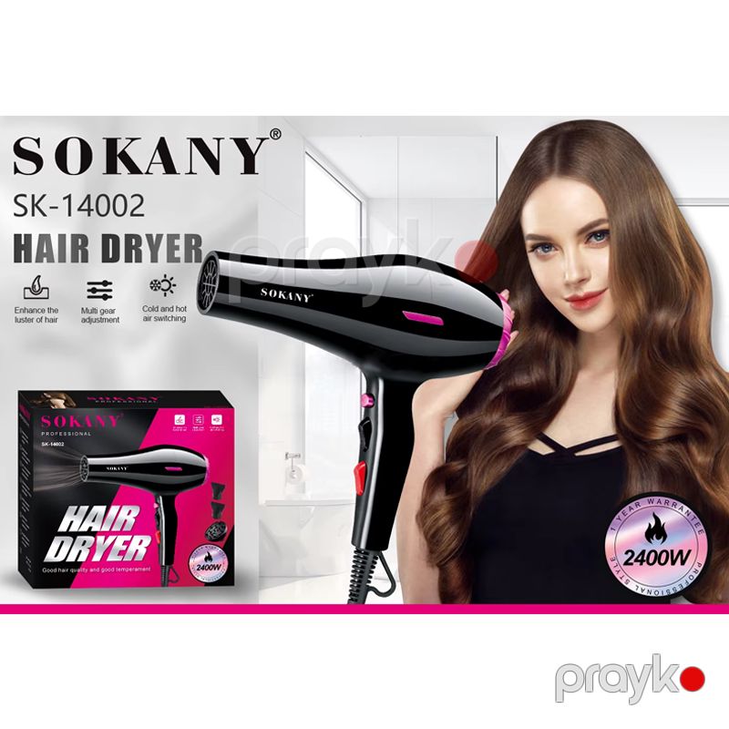 Sokany SK-14002 - Hava Feni Professional Yüksək Güclü Yüksək Keyfiyyətli 2400W Elektrikli Saç Qurutma Maşını — Fən, Bakı (6)