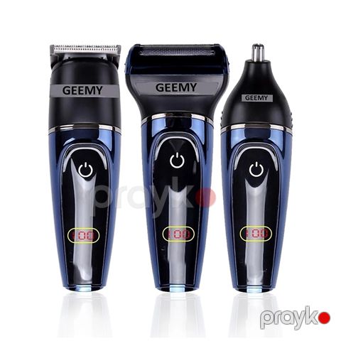 Geemy GM-565 Rəqəmsal Doldurma Göstəricisi ilə 3 Başlıqlı Yenidən Doldurulan Saç Saqqal Burun Trimmer — Bakı