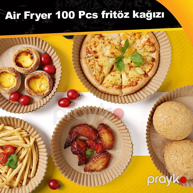 Air Fryer 100 Pcs fritöz kağızı 100 ədəd Dəyirmi Birdəfəlik fritöz kağızı Kağız qızartma qabı yağ keçirməyən bişirmə kağızı — Qablar və mətbəx əşyaları, Bakı (4)