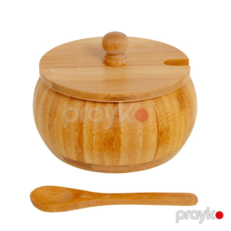 Bambuk Saxlama qabı 11 sm Qaşıqlı Bamboo Şəkər Qabı Bambuk Şəkər Qabı Dəsti — Qablar və mətbəx əşyaları, Bakı (2)