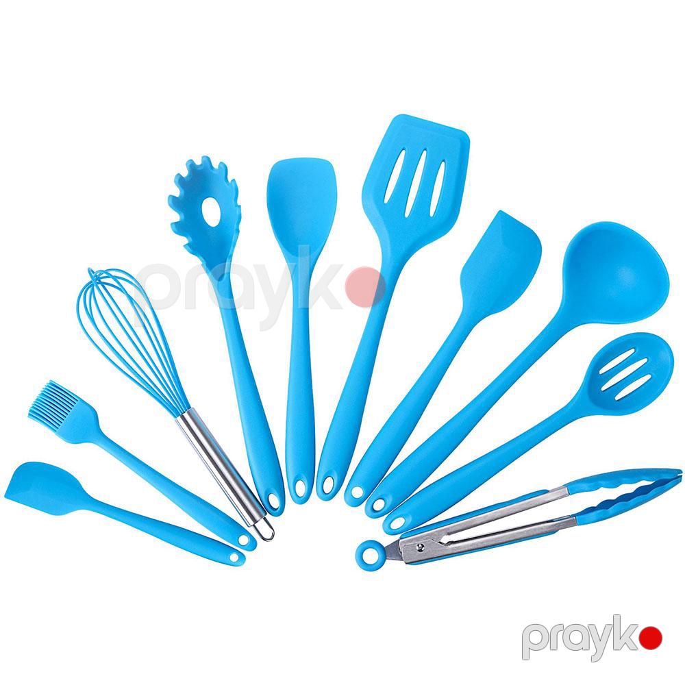 Silikon Mətbəx Əşyaları 10+1 Parça Dəst Rezin Tutacaqlı Yapışmaz Qaşıq Dəsti Bişirmək üçün Spatula Dəsti Mətbəx Əşyaları — Qablar və mətbəx əşyaları, Bakı (8)