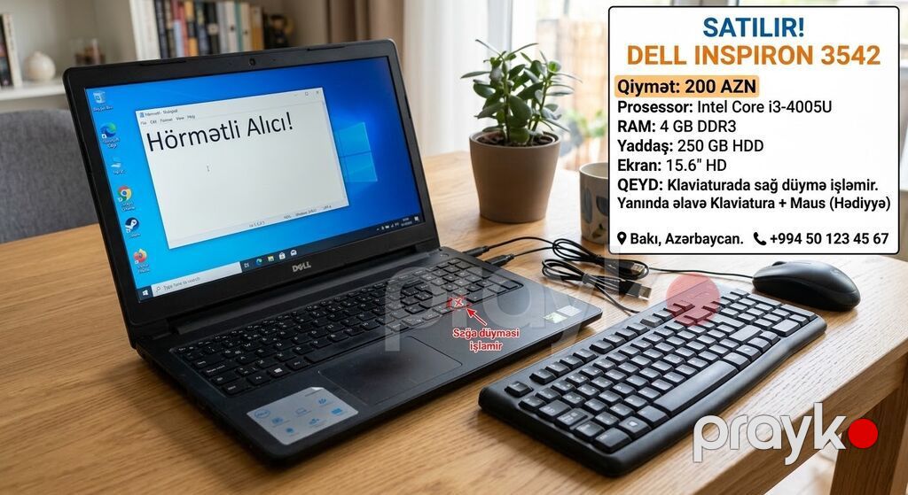 Dell Inspiron 3542 noutbuku - Prosessor: Intel Core i3‑4005U - RAM: 4 — Dell, Bakı (2)