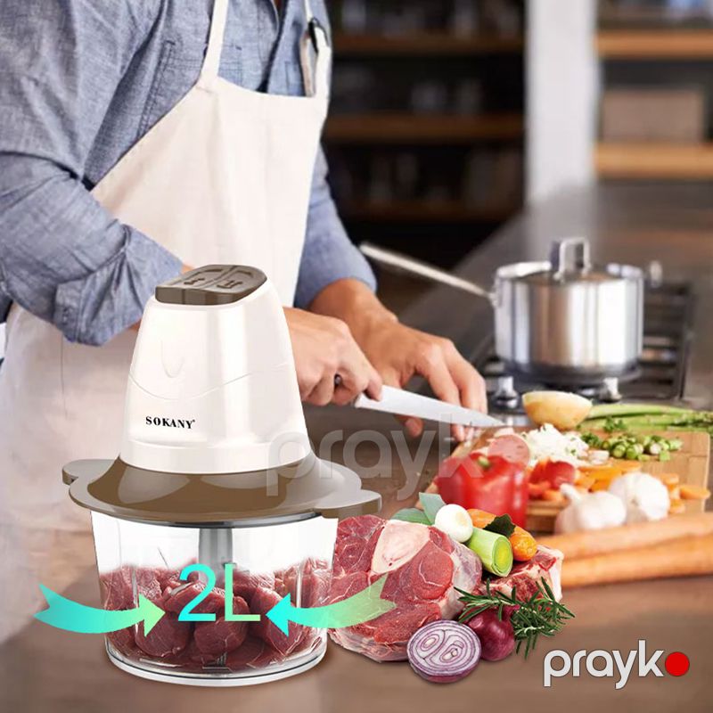 Sokany 2L Elektrikli Şüşə Qida Kombaynı 300W Gücündə İki Qat Paslanmaz Polad Mətbəx Doğrayıcısı — Blenderlər, xırdalayanlar və mikserlər, Bakı (5)
