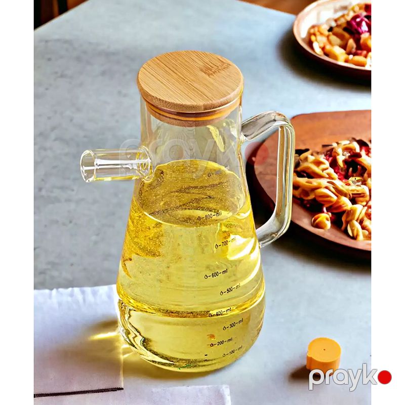 Bambuk Qapaq Şüşə Yağ Qabı Borosilikat Şüşə Sirkə Qabı Zeytun Yağı Qabı 900 ml — Qablar və mətbəx əşyaları, Bakı (2)