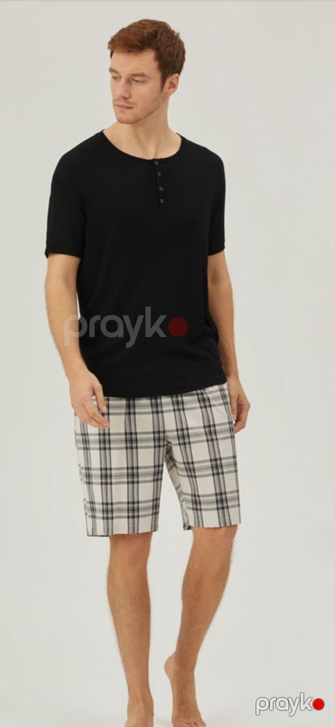 Kişilər üçün şortlu pijama dəsti 24807, qara, viskoz/elastan, ölçü M — Bakı