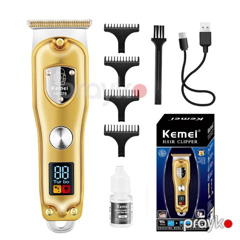 Kişilər Üçün Peşəkar Saç Qırxan Ülgüc Kemei Km-078 LED Saç və Üz Təraş Maşını Elektrikli Simsiz Trimmer — Bakı