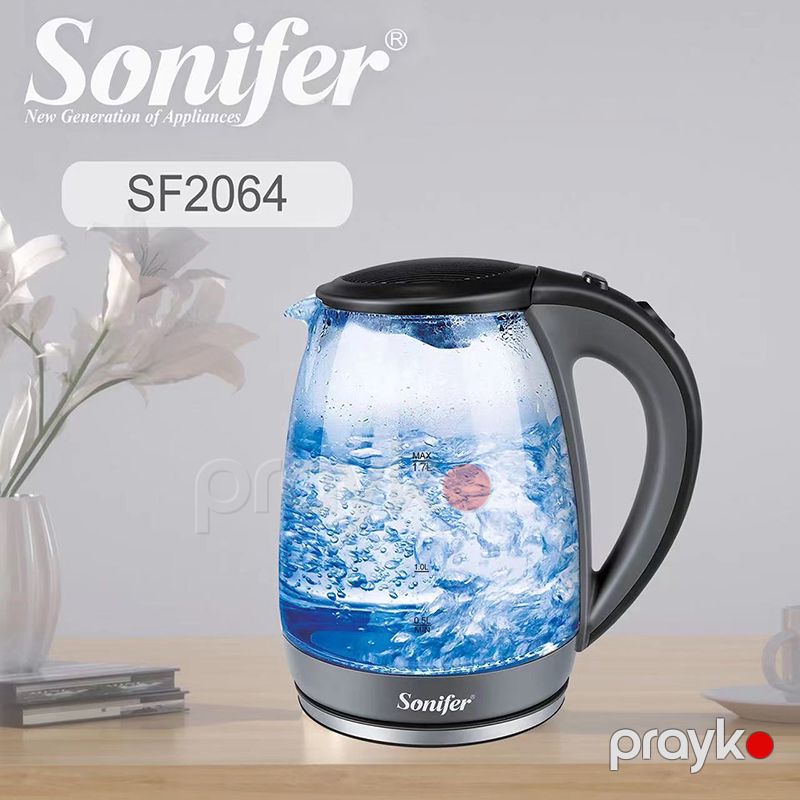 Sonifer SF-2064 Elektrik Çaydanı 1,7 Litr LED İşıqlı Şüşə Çaydan Su Filterli Təmiz Elektrik Çaydanı Qara Rengli Çaydan — Elektrik çaydanları və termoslar, Bakı (5)
